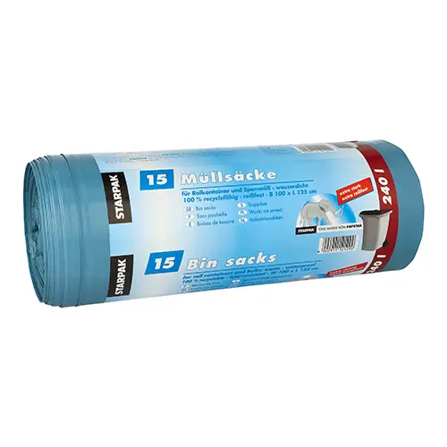 Müllsäcke 240 l LDPE 125 cm x 100 cm blau extra stark und extra reißfest
