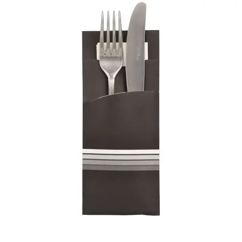 Bestecktaschen 20 cm x 8,5 cm schwarz/weiss "Stripes" inkl. farbiger Serviette