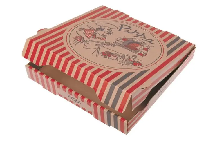 Pizzabox / Pizzakarton 33x33x4 cm 100 Stück Motiv Pizzabäcker braun - Restposten