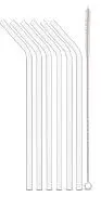 Glas Trinkhalme 240 mm angewinkelt 6er Set + Bürste