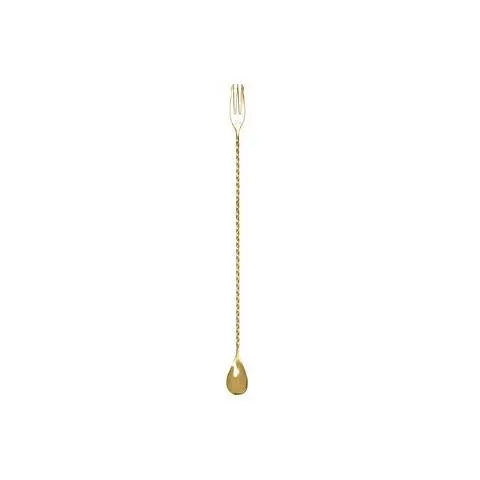 Barlöffel / Cocktaillöffel  mit Gabel 30 cm Edelstahl goldfarben