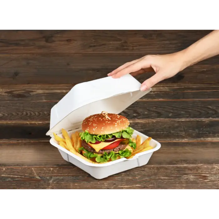 Burger Box weiß 475 ml Gr. L aus Bagasse - 50 Stück