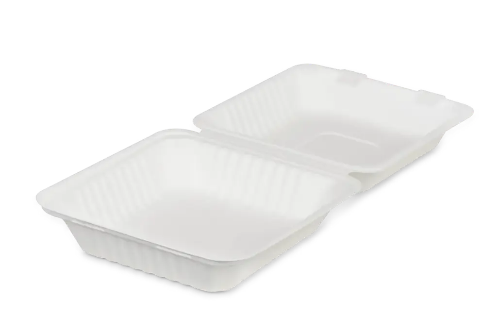 Menübox 1 tlg. 1000 ml mit Deckel weiß aus Bagasse - 50 Stück 
