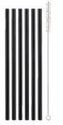 [PR/01999] Glas Trinkhalme 240 mm Smoothie 6er Set schwarz + Bürste