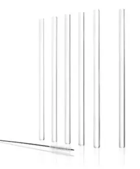 [PR/01872] Glas Trinkhalme 230 mm klar 6er Set + Bürste