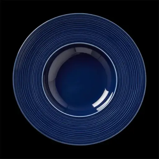 [PR/03111] Teller tief 28,5 cm  Fahne Concorde Vollglasur blau 