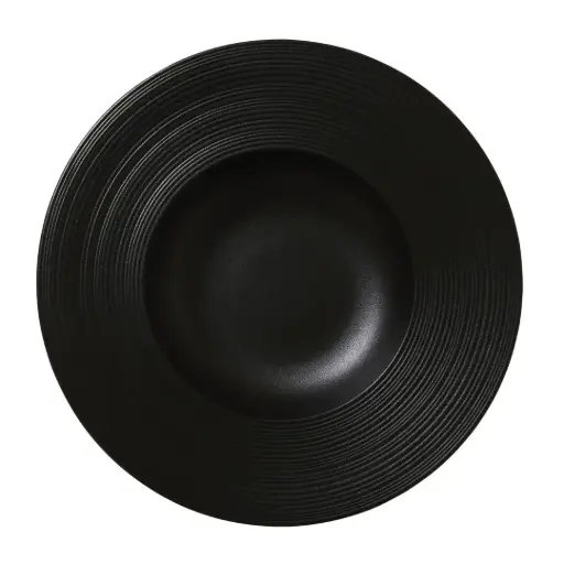 [PR/04021] Pastateller tief Fahne  28.5cm 34.75cl Concorde Vollglasur schwarz / Noir