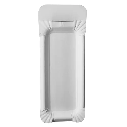 [PR/00948] Teller Pappe "pure" eckig 8 cm x 21 cm weiss mit Anfasser