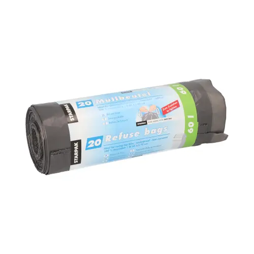 [PR/01026] Müllsäcke 60 l mit Zugband LDPE 75 cm x 65 cm grau