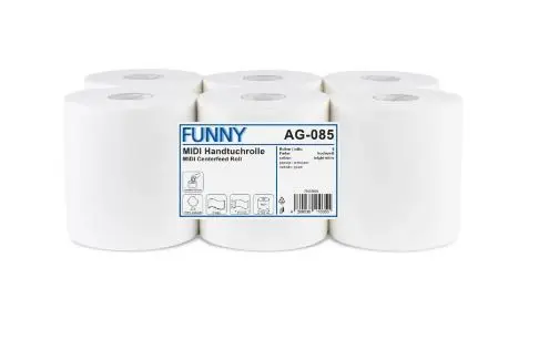 [PR/01094] Handtuchrolle MIDI 20 cm 2-lagig Zellstoff hochweiß Ø 19 cm 6 Rollen / Karton Funny