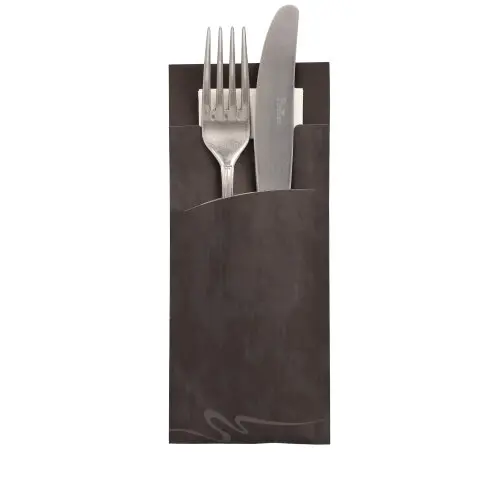 [PR/00998] Bestecktaschen 20 cm x 8,5 cm schwarz inkl. weißer Serviette
