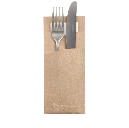 [PR/01006] Bestecktaschen 20 cm x 8,5 cm natur inkl. weißer Serviette