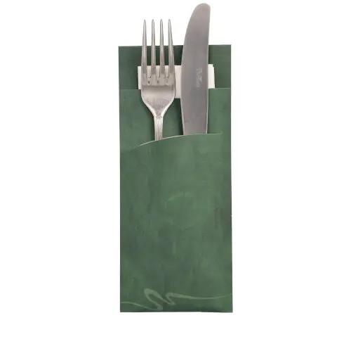 [PR/01009] Bestecktaschen 20 cm x 8,5 cm dunkelgrün inkl. weißer Serviette