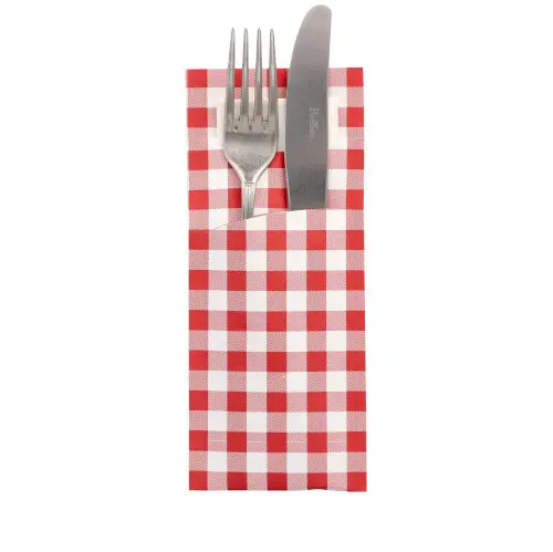 [PR/01012] Bestecktaschen 20 cm x 8,5 cm rot "Vichy Karo" inkl. weißer Serviette