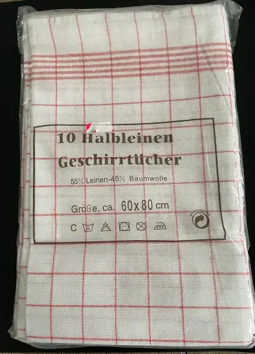 [PR/00274] Geschirrtuch 60 x 80 cm Halbleinen rot kariert 10 St. / Pack 