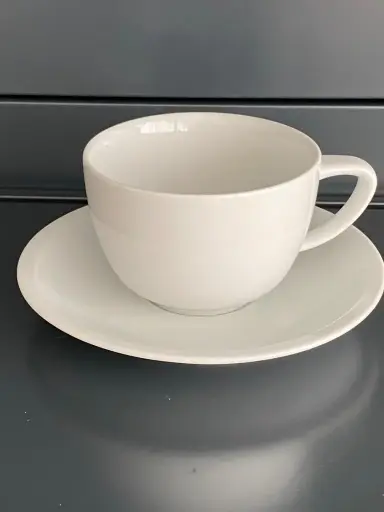 [PR/02305] Milchkaffee-/Cappuccino Tasse mit Untere 0,27 l Porzellan weiß  - Restposten  